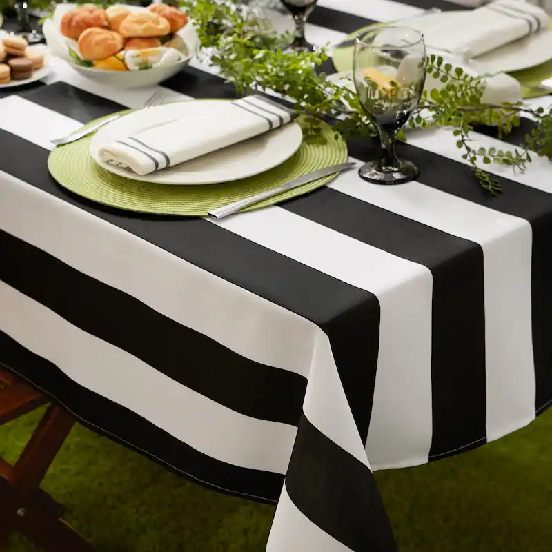 OUTSUNNY Sale Store -OUTSUNNY Sale Store Black Cabana Stripe Print Outdoor Tablecloth 2