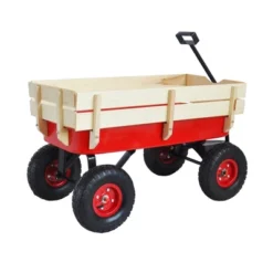 Outdoor Sport Wagon Tools Cart Wooden Side Panels Air Tires Wagon (red) -OUTSUNNY Sale Store GUEST 0022d58a 0c59 4d58 bc99 d2882db454c0