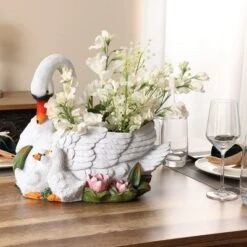 LuxenHome White Resin Swan Family Planter -OUTSUNNY Sale Store GUEST 02f42aa8 435e 4606 8e6d 0985c2d42b52