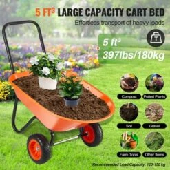 VEVOR Wheelbarrow Cart, 5 Cu. Ft. Load & 397 Lbs Capacity, 2 Wheels Garden Dump Cart, Garden Wagon With Handle &  10"  Wide Track Wheels -OUTSUNNY Sale Store GUEST 0346af93 08f7 4b97 927f 2ed61efefcbd