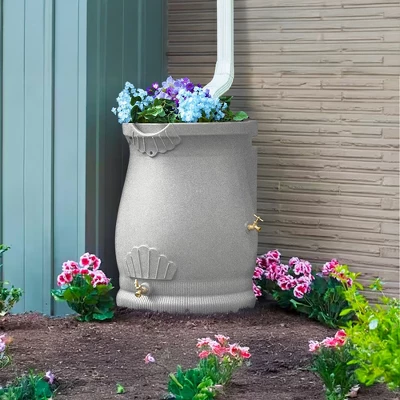 Good Ideas Rain Wizard 50 Gallon Rain Saver Barrel Water Storage Urn With Planter Space And 2 Brass Spigots, Light Granite (2 Pack) 3 Good Ideas Rain Wizard 50 Gallon Rain Saver Barrel Water Storage Urn With Planter Space And 2 Brass Spigots, Light Granite (2 Pack) - Image 3