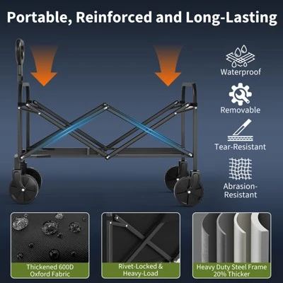 Foldable Utility Carts Wagon - 380LBS Capacity With All-Terrain Wheels, Drink Holders & Adjustable Handle For Camping/Shopping 3 Foldable Utility Carts Wagon - 380LBS Capacity With All-Terrain Wheels, Drink Holders & Adjustable Handle For Camping/Shopping - Image 3