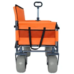 3-in-1 Folding Wagon With Bench Seat ¨C 500lbs Capacity, 9"x4" Beach Tires For Camping & Beach, Orange -OUTSUNNY Sale Store GUEST 04ceba9f 241a 489b b622 c263db18892d