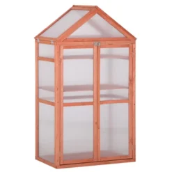 Outsunny 32" X 19" X 54" Garden Wood Cold Frame Greenhouse Flower Planter With Adjustable Shelves, Double Doors -OUTSUNNY Sale Store GUEST 0652b284 0fc6 4fce bc7b 6f530ae336ee