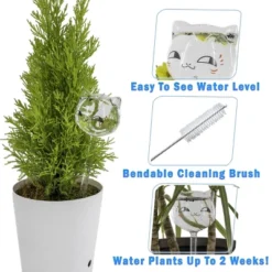 5 Star Super Deals Aqua Glass Plant Watering Cat Globes - Automatic Self Watering Drip Irrigation Ideal For Vacation Plant Care - 10" 6-7 Oz 4pc Set