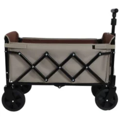 All-in-One Convertible Folding Camping Wagon Cart: Bench Seat, Storage Compartment & Included Dog Tether, Beige/Brown -OUTSUNNY Sale Store GUEST 086f9711 47db 412e a972 3b5b60bb5eb1