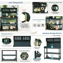 65" Wood Outdoor Potting Bench, 3-Tier Garden Shed Storage Shelves, Flower Display Rack Plant Stand Workstation-The Pop Home -OUTSUNNY Sale Store GUEST 0938eff9 df7f 4280 90be 55862aea2077