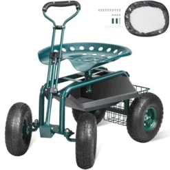 VEVOR Garden Cart Rolling Workseat With Wheels, 360 Degree Swivel Seat, Wagon Scooter With Steering Handle & Utility Tool Tray, Green -OUTSUNNY Sale Store GUEST 09b19c21 de81 482e 98e8 8bde2db02999