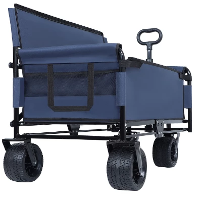 3-in-1 Convertible Folding Wagon Cart With Bench Seat & Storage - 500lbs Heavy-Duty Utility Wagon Dark Blue 5 3-in-1 Convertible Folding Wagon Cart With Bench Seat & Storage - 500lbs Heavy-Duty Utility Wagon Dark Blue - Image 5