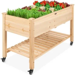 Best Choice Products Raised Garden Bed 48x23x32in Wood Mobile Elevated Planter W/ Wheel Locks, Shelf, Liner -OUTSUNNY Sale Store GUEST 0adf194c 0c62 45a0 a042 84bb7eb5eefe