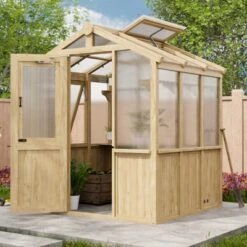 EAGLE PEAK Wooden Polycarbonate Walk-in Greenhouse, Cedar Hobby Green House With Roof Vent -OUTSUNNY Sale Store GUEST 0b944c50 189a 4843 ad69 f0eac7883593