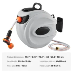 VEVOR Retractable Hose Reel, 65 Ft X 5/8 Inch, 180° Swivel Bracket Wall-Mounted, Garden Water Hose Reel With 9-Pattern Nozzle, Automatic Rewind -OUTSUNNY Sale Store GUEST 0e9798ed d25a 4eab aa70 aa099faf7e32