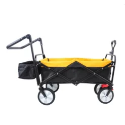FURNIinspire Wheelbarrows And Lawn Carts Folding Wagon Cart, Collapsible Outdoor Utility Cart With Handle, Yellow, 53.5“*47"*42.52"