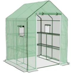 Outsunny 4.6' X 4.7' Portable Greenhouse, Small Walk-In Greenhouse, Hot House With 2 Tier U-Shape Flower Rack -OUTSUNNY Sale Store GUEST 107dd525 e3fb 4d39 892c 54c11e0402d3