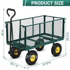Heavy Duty Steel Garden Cart,550 LBS Capacity 3-in-1 Pullable Metal Wagon With 10" Pneumatic Wheels,180°Rotating Handle & Removable Sides, Green