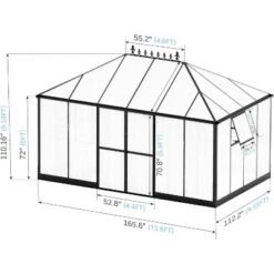 AMERLIFE 14x9.5x9 FT Polycarbonate Greenhouse, Aluminum Frame, Double Doors, 2 Vents, Rain Gutter -OUTSUNNY Sale Store GUEST 1286bca6 3206 4e35 8e94 cbc9812e2d70