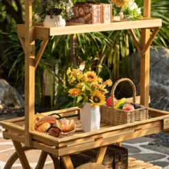 Vintiquewise Wooden 3 Tier Rolling Table Cart With 2 Wheels For Home Decor, Display Rack, Lemonade Stand, Food Stand, Or Tea Stall -OUTSUNNY Sale Store GUEST 12c4659a d8e8 4b12 9267 006b5f0edd4d