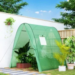 Outsunny 6' X 6' X 6.6' Hoop House Greenhouse With Sandbags And Hemmed PE Cover, Portable Walk-In Tunnel Green House With 2 Doors