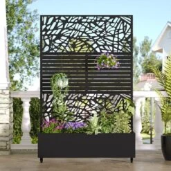 SpassWay 72"H Two-tone Patio Planter Box With Trellis Metal Raised Garden Bed Black Decorative Privacy Screen With Wheels -OUTSUNNY Sale Store GUEST 15373813 da07 4497 8fe3 12b1461516f5