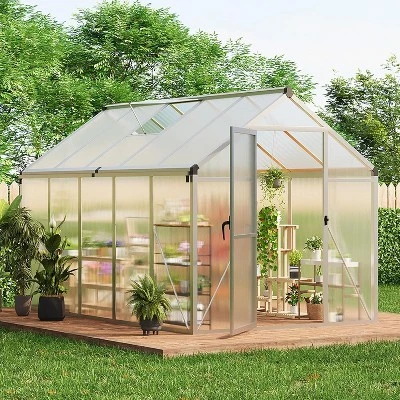 Acekool 6x10FT Aluminum Greenhouse - Polycarbonate Panels, Roof Vent & Sliding Door For Outdoor Gardening 8 Acekool 6x10FT Aluminum Greenhouse - Polycarbonate Panels, Roof Vent & Sliding Door For Outdoor Gardening - Image 8