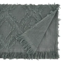 72" X 16" Cotton Waffle Weave Fringed Table Runner Blue: Geometric Abstract Rectangle - Saro Lifestyle