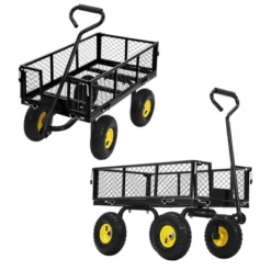 Heavy Duty Steel Garden Cart,550 LBS Capacity 3-in-1 Pullable Metal Wagon With 10" Pneumatic Wheels,180°Rotating Handle & Removable Sides, Green -OUTSUNNY Sale Store GUEST 18c82bab 8420 4eaf b5ed 37072bbf2f9a