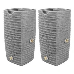 Good Ideas Impressions Riverwalk 50 Gallon Faux Slate Surface Dual Spigot Rain Barrel With 2 Brass Spigots And Screen, Dark Granite (2 Pack) -OUTSUNNY Sale Store GUEST 19e1971f e295 48da 9e1e 69b6f98ce344