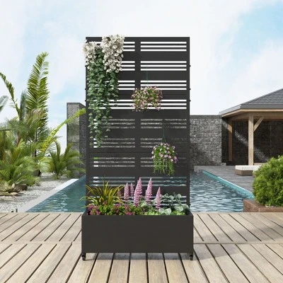 PexFix 72 In. X 35 In. Outdoor Metal Trellis With Planter Box Privacy Screen Garden Fence Wall Applique In Black 10 PexFix 72 In. X 35 In. Outdoor Metal Trellis With Planter Box Privacy Screen Garden Fence Wall Applique In Black - Image 10