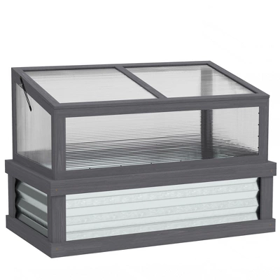 Outsunny Raised Garden Bed With Polycarbonate Greenhouse, Lean To Wooden Cold Frame Greenhouse, Flower Planter Protection, 41"x22.5"x28.25" 6 Outsunny Raised Garden Bed With Polycarbonate Greenhouse, Lean To Wooden Cold Frame Greenhouse, Flower Planter Protection, 41"x22.5"x28.25" - Image 6