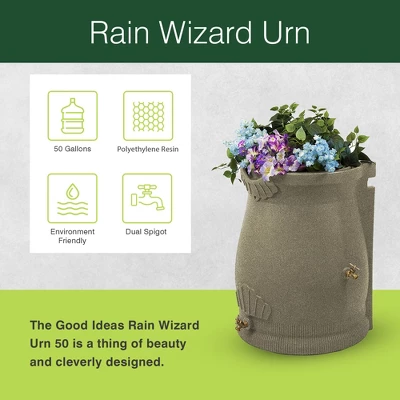 Good Ideas Rain Wizard 50 Gallon Rain Saver Barrel Water Storage Urn With Planter Space And 2 Brass Spigots, Sandstone (3 Pack) 1 Good Ideas Rain Wizard 50 Gallon Rain Saver Barrel Water Storage Urn With Planter Space And 2 Brass Spigots, Sandstone (3 Pack)