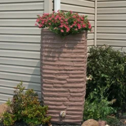 Good Ideas Impressions Riverwalk 50-Gallon Faux Slate Surface Dual Spigot Locations Rain Barrel W/2 Brass Spigots & Screen, Red Brick