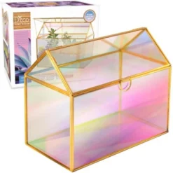 D'Eco Iridescent Glass House Planter Terrarium (10x6x8)- Tabletop Gold Geometric Terrarium - Home, Garden, Office Decor - Gift For Plant Lovers -OUTSUNNY Sale Store GUEST 204088c3 cc04 42f2 ae86 17a051995427