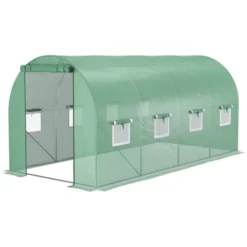 Outsunny Extra-Large Walk-in Tunnel Hoop Greenhouse, PE Cover, Steel, Roll-Up Zipper Door & Windows For Flowers, Vegetables, Tropical Plants, Green -OUTSUNNY Sale Store GUEST 20f3576e 8bfd 4546 a7cc 000c161d4e0d