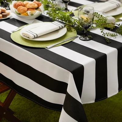 Dii Black Cabana Stripe Print Outdoor Tablecloth 60 Round 2 Dii Black Cabana Stripe Print Outdoor Tablecloth 60 Round - Image 2