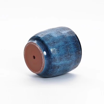 LuxenHome 12-Inch Ocean Blue Ceramic Planter Indoor Outdoor Plant Pot With Drainage Hole And Plug Modern Glazed Round Flower Pot Planter 6 LuxenHome 12-Inch Ocean Blue Ceramic Planter Indoor Outdoor Plant Pot With Drainage Hole And Plug Modern Glazed Round Flower Pot Planter - Image 6