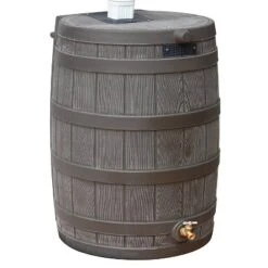 Good Ideas Rain Wizard 50 Gallon Plastic Rain Barrel Water Collector With Brass Spigot, Oak (6 Pack)