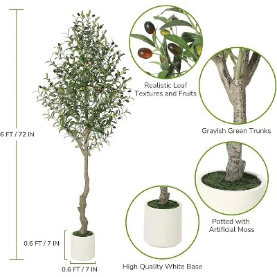 Faux Olive Tree With Moss And Planter Pot, Realistic Olive & Leaves Artificial Tree Tall Plants For Home Yard Office Decor Indoor Outdoor 3 Faux Olive Tree With Moss And Planter Pot, Realistic Olive & Leaves Artificial Tree Tall Plants For Home Yard Office Decor Indoor Outdoor - Image 3