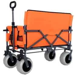 3-in-1 Folding Wagon With Bench Seat ¨C 500lbs Capacity, 9"x4" Beach Tires For Camping & Beach, Orange -OUTSUNNY Sale Store GUEST 2b7eccbe ca66 40c2 8e41 84adf9a3567a