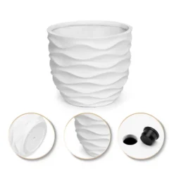 LuxenHome White MgO 11.6-Inch H Waves Round Planter -OUTSUNNY Sale Store GUEST 2cbe4b3e 6fc0 45c9 8afa fcce2ca58c53