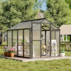 GustoWave Walk-In Polycarbonate Greenhouse With Aluminum Frame, Black. -OUTSUNNY Sale Store GUEST 2d8f3a4f 8ecd 4462 a7f8 56368aaf80ae