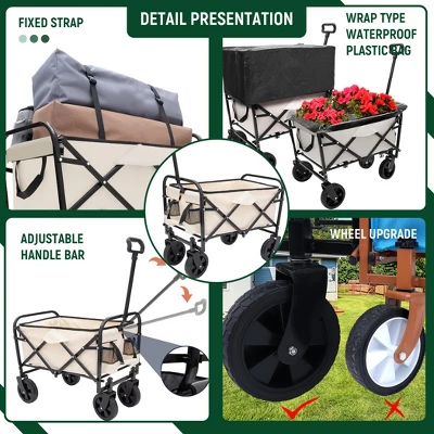 KTMBDW Collapsible Foldable Wagon Cart Beach Wagon Heavy Duty Utility Cart Utility Wagon Grocery Cart For Camping With 3pcs Plastic Liner Bag /Cover 8 KTMBDW Collapsible Foldable Wagon Cart Beach Wagon Heavy Duty Utility Cart Utility Wagon Grocery Cart For Camping With 3pcs Plastic Liner Bag /Cover - Image 8