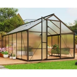 8x12FT Aluminum Greenhouse With Roof Vent Ground Nails Lockable Push Door Large Walk-in Green House For Outside Garden Backyard Patio Lawn -OUTSUNNY Sale Store GUEST 313193d0 16ad 4381 b62d b25b6139bcd5