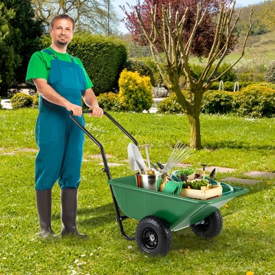 Tangkula Dual-Wheel Wheelbarrow W/ Pneumatic Tires 330 LBS Load Capacity 21 Gal Volume 1 Tangkula Dual-Wheel Wheelbarrow W/ Pneumatic Tires 330 LBS Load Capacity 21 Gal Volume