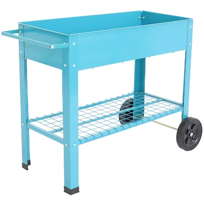 Sunnydaze Decor Sunnydaze Outdoor Galvanized Steel Raised Mobile Elevated Planter Cart With Handlebar And Wheels - 43" 9 Sunnydaze Decor Sunnydaze Outdoor Galvanized Steel Raised Mobile Elevated Planter Cart With Handlebar And Wheels - 43" - Image 9