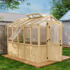 EAGLE PEAK Wooden Polycarbonate Walk-in Greenhouse, Cedar Hobby Green House With Roof Vent -OUTSUNNY Sale Store GUEST 33a83919 8a5b 4897 9be8 0016e7b34edc