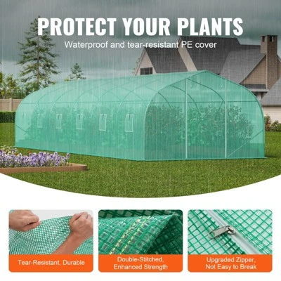 VEVOR Walk-in Tunnel Greenhouse, 29.5x9.8x6.6 Ft Hoop House Greenhouse Tunnel With Galvanized Steel Frame, PE Cover, Roll-up Zipper Door, 12 Windows 3 VEVOR Walk-in Tunnel Greenhouse, 29.5x9.8x6.6 Ft Hoop House Greenhouse Tunnel With Galvanized Steel Frame, PE Cover, Roll-up Zipper Door, 12 Windows - Image 3