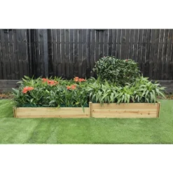 LuxenHome All Wood Two Sections Outdoor Raised Garden Bed Brown