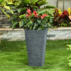 LuxenHome Gray MgO Tall Tapered Square Planter