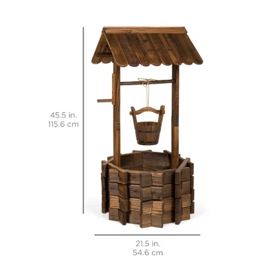 Best Choice Products Rustic Wooden Wishing Well Planter Outdoor Home Decor For Patio, Garden, Yard W/ Hanging Bucket 5 Best Choice Products Rustic Wooden Wishing Well Planter Outdoor Home Decor For Patio, Garden, Yard W/ Hanging Bucket - Image 5