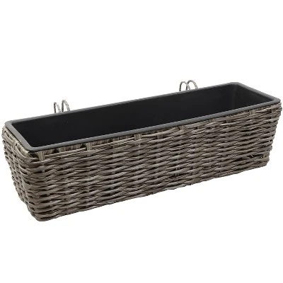 Sunnydaze Decor Sunnydaze Hanging Rectangle Polyrattan Rail Planter With Plastic Liner - 23.5" W X 7.5" D X 6.5" H 9 Sunnydaze Decor Sunnydaze Hanging Rectangle Polyrattan Rail Planter With Plastic Liner - 23.5" W X 7.5" D X 6.5" H - Image 9